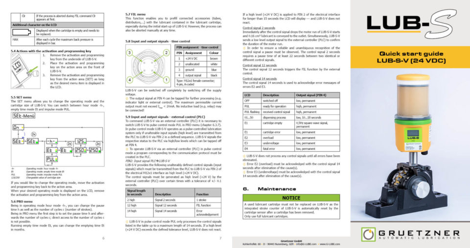 LUB-S - kontrollierte Minimalmengenschmierung - GRUETZNER GmbH - PDF  Katalog, technische Unterlagen
