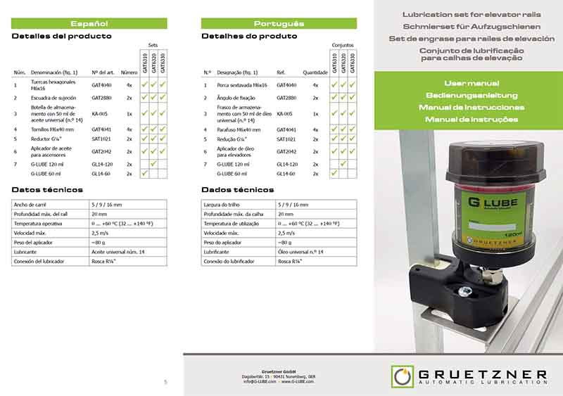 Lubrication Set For Elevator Rails - User Manual - Gruetzner